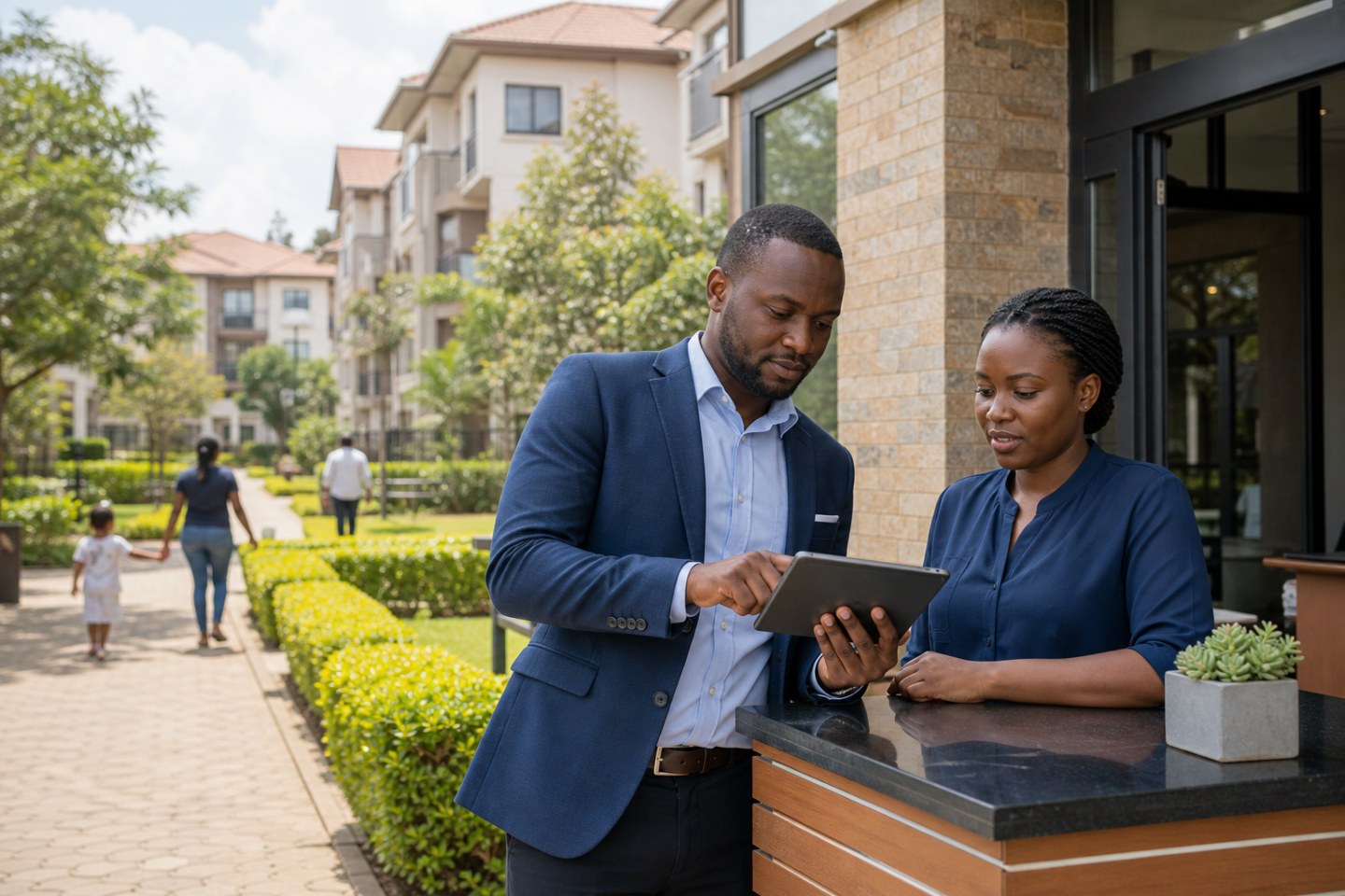 Kenyan estate team evaluating estate management software together